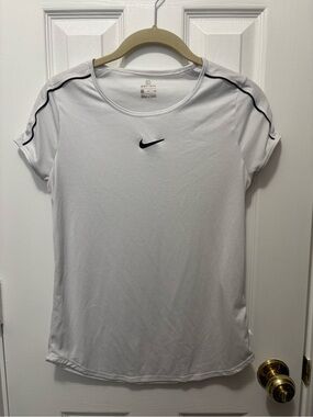 Nike White Short Sleeve Dri-Fit Tee with Black Accent